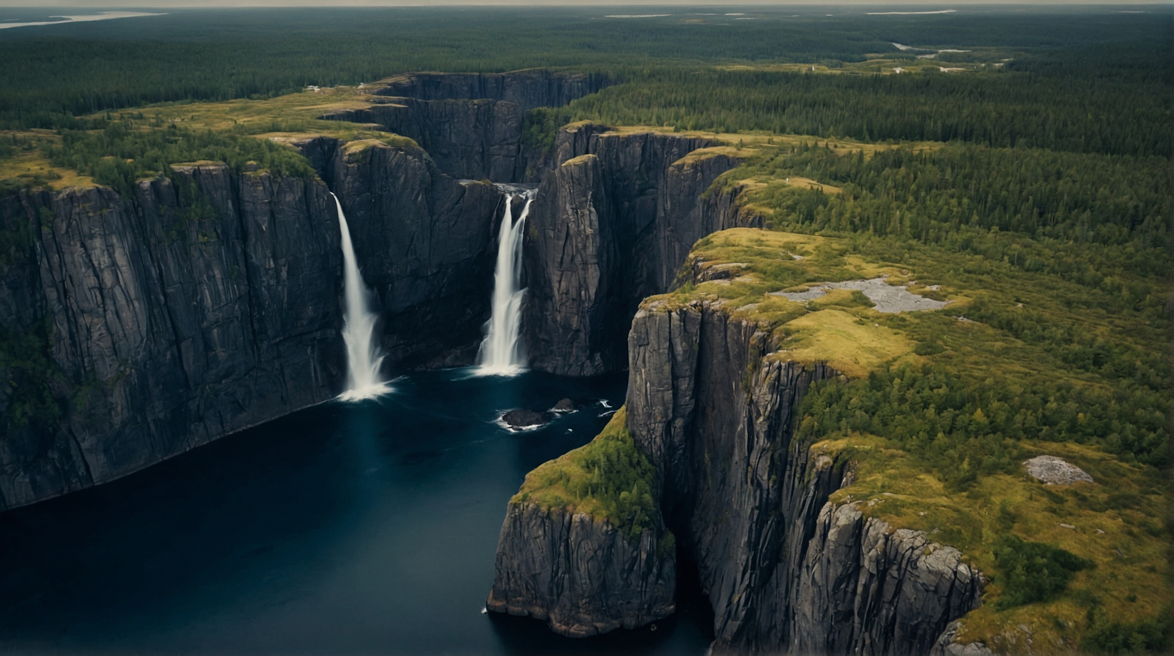 Cascade se déversant dans un lac depuis une falaise